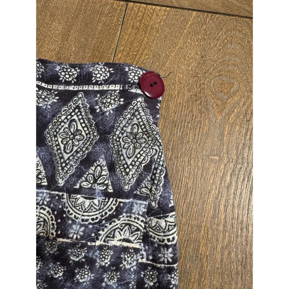 Maggie Lawrence Boho Wrap Long  Skirt Womens M Blue Patchwork Button Closure